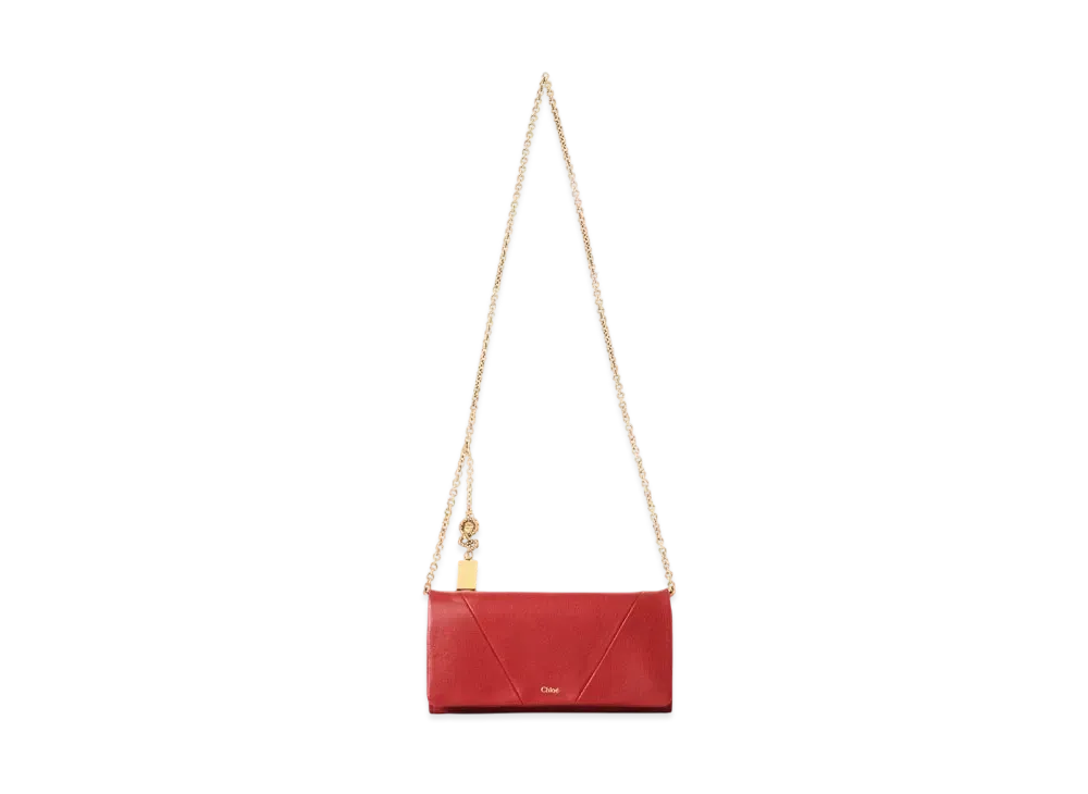 Chloe Spin Flap Wallet On Chain In Grained Leather "Red Flame"
