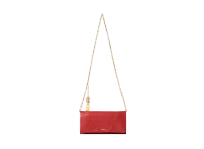 Chloe Spin Flap Wallet On Chain In Grained Leather "Red Flame"