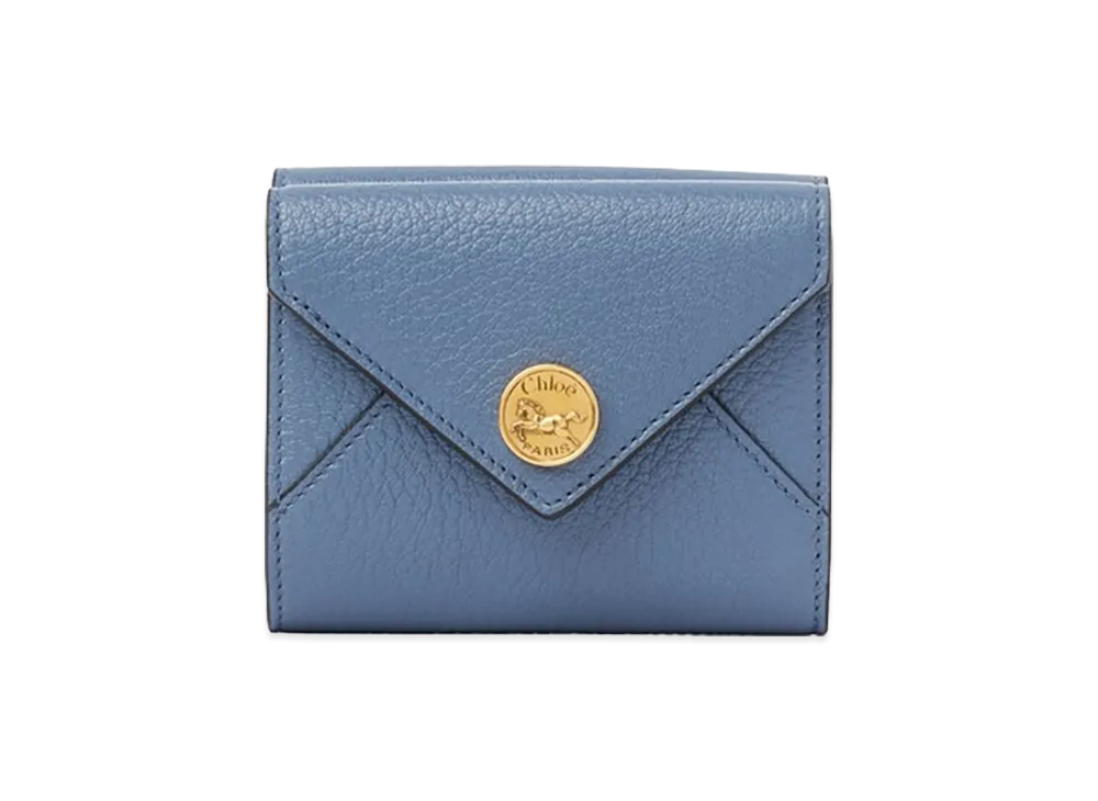 Chloe Envelope Grain Leather Small Trifold Wallet "Ashes Blue"