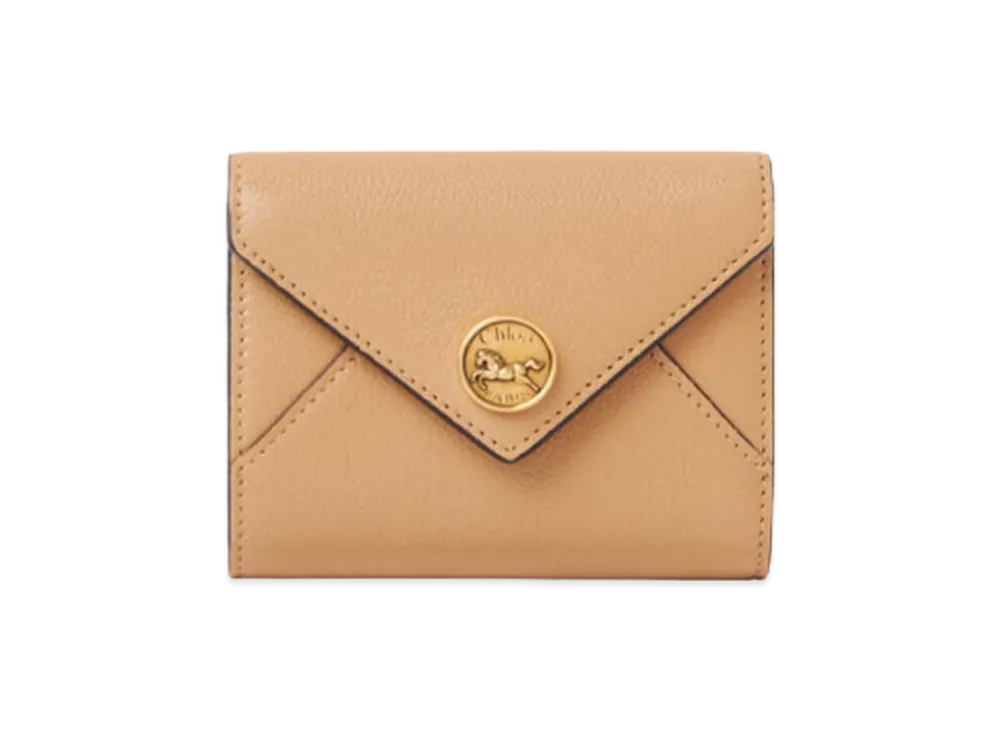 Chloe Envelope Grain Leather Small Trifold Wallet "Biscotti Beige"