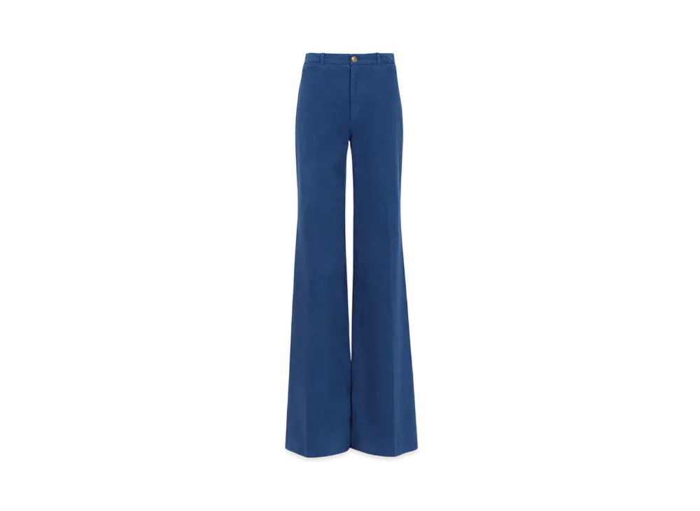 Chloe Flared Tailored Pants In Cotton Canvas "Deep Blue"