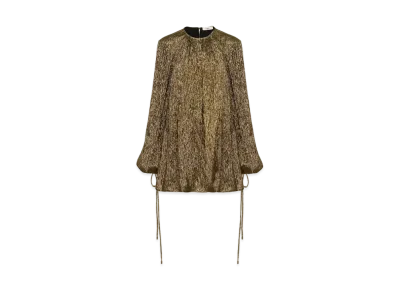 Chloe Gathered Mini Dress In Silk Crepon "Black Gold"