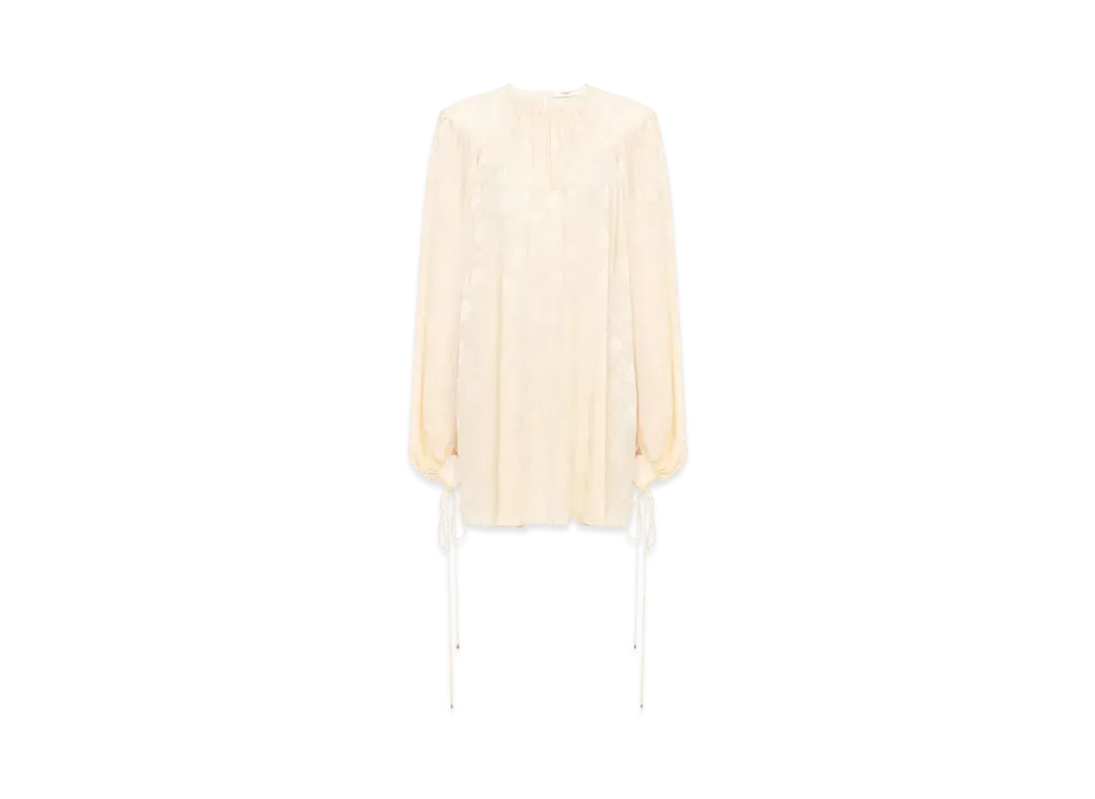 Chloe Gathered Mini Dress In Silk Jacquard "Macadamia Brown"