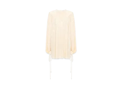 Chloe Gathered Mini Dress In Silk Jacquard "Macadamia Brown"