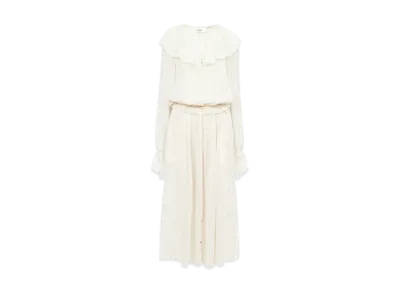 Chloe Gathered Long Dress In Silk Crepon "Whisper White"