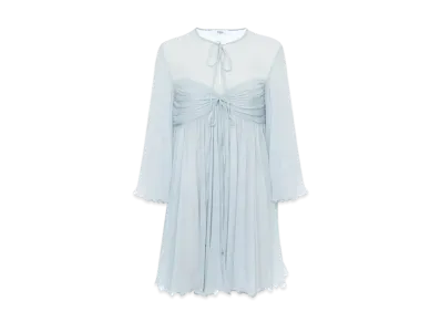 Chloe Pleated Mini Dress In Silk Mousseline "Airy Grey"