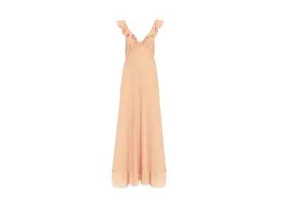 Chloe Long Sun Dress In Crepe De Chine "Sand Brown"