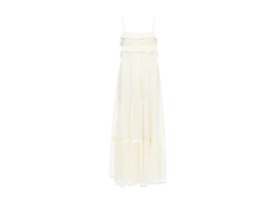 Chloe Sleeveless Long Dress In Silk Charmeuse "Dusty White"