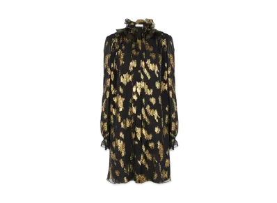 Chloe Tie-Front Mini Dress In Silk Jacquard and Lurex "Black"