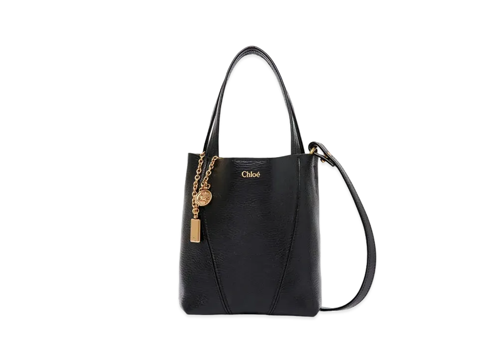 Chloe Small Spin Tote Bag In Grained Leather "Black"