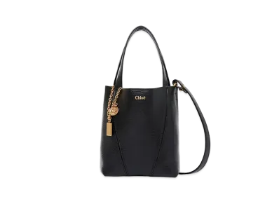 Chloe Small Spin Tote Bag In Grained Leather "Black"