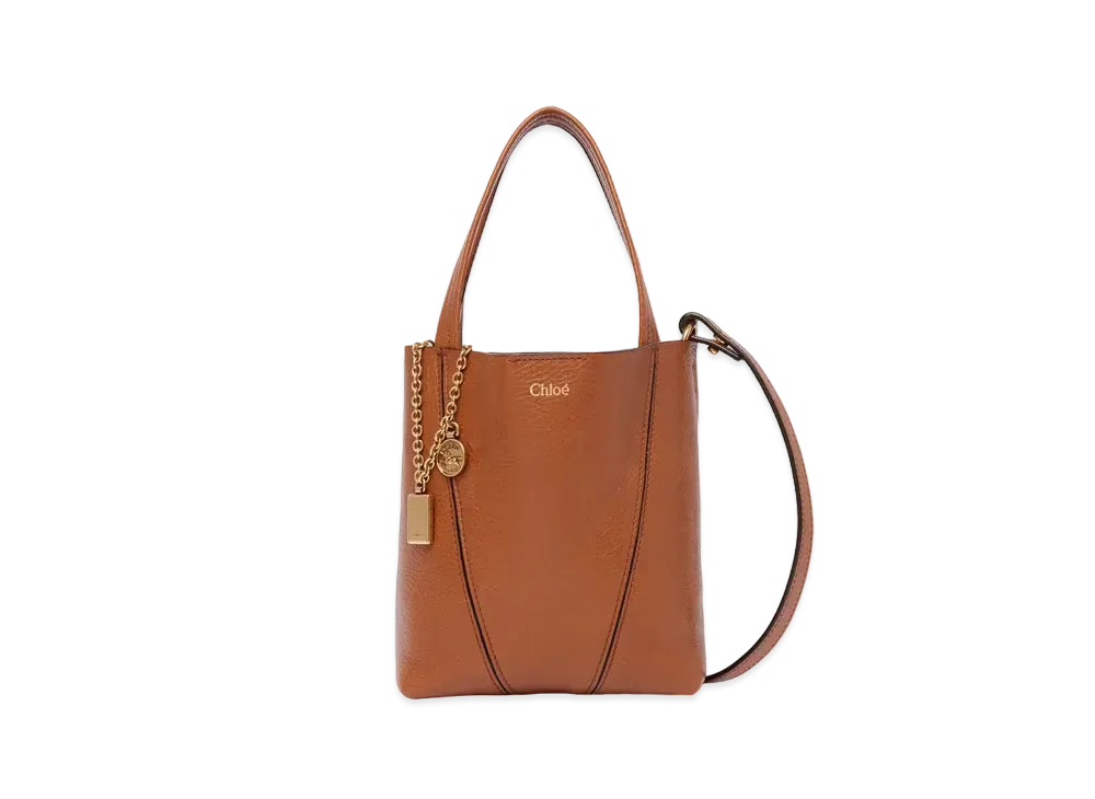 Chloe Small Spin Tote Bag In Grained Leather "Clay Brown"