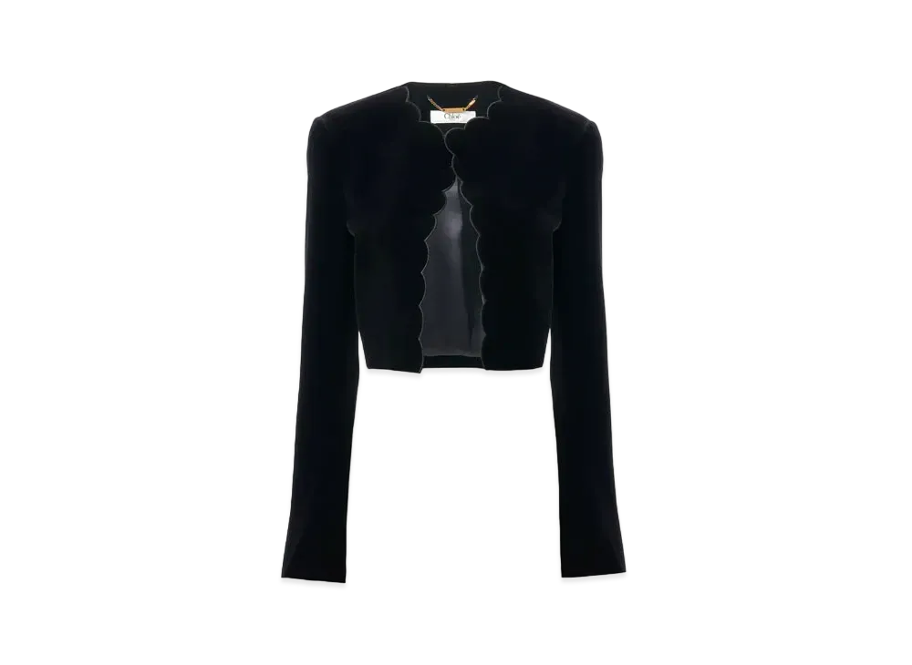 Chloe Scalloped Spencer Jacket In Velvet "Black"