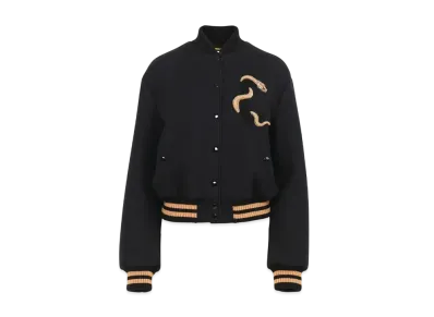 Chloe Embroidered Bomber Jacket In Wool Drill "Black"