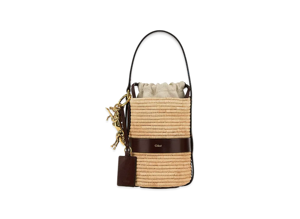 Chloe Women's Two-Tone Raffia And Leather Small Kerala 25 Bucket Bag "Beige/Brown"