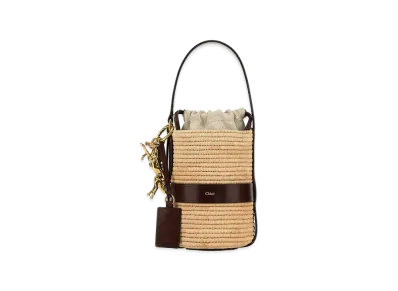 Chloe Women's Two-Tone Raffia And Leather Small Kerala 25 Bucket Bag "Beige/Brown"
