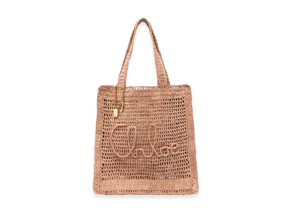 Chloe Women's Raffia Estate Banana Shopping Bag "Antiqued Pink"