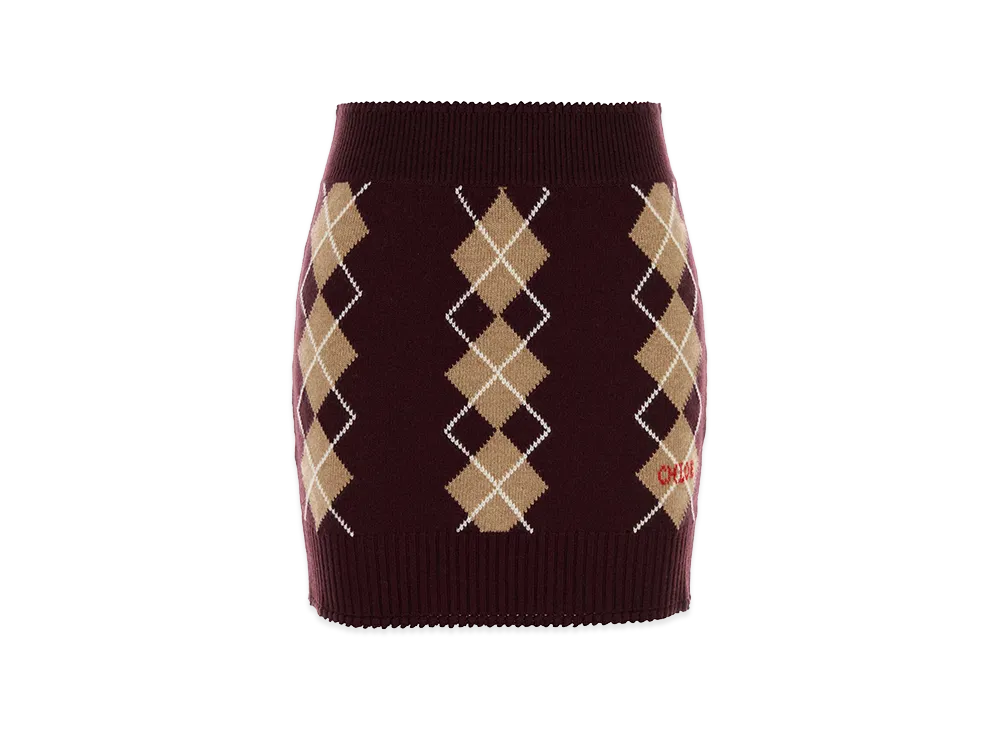 Chloe Women's Wool Blend Mini Skirt "Burgundy"