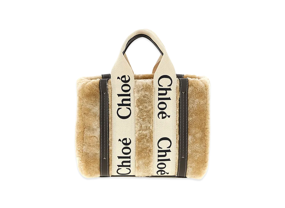 Chloe Women's Shearling Small Woody Shopping Bag "Beige"
