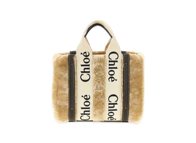 Chloe Women's Shearling Small Woody Shopping Bag "Beige"