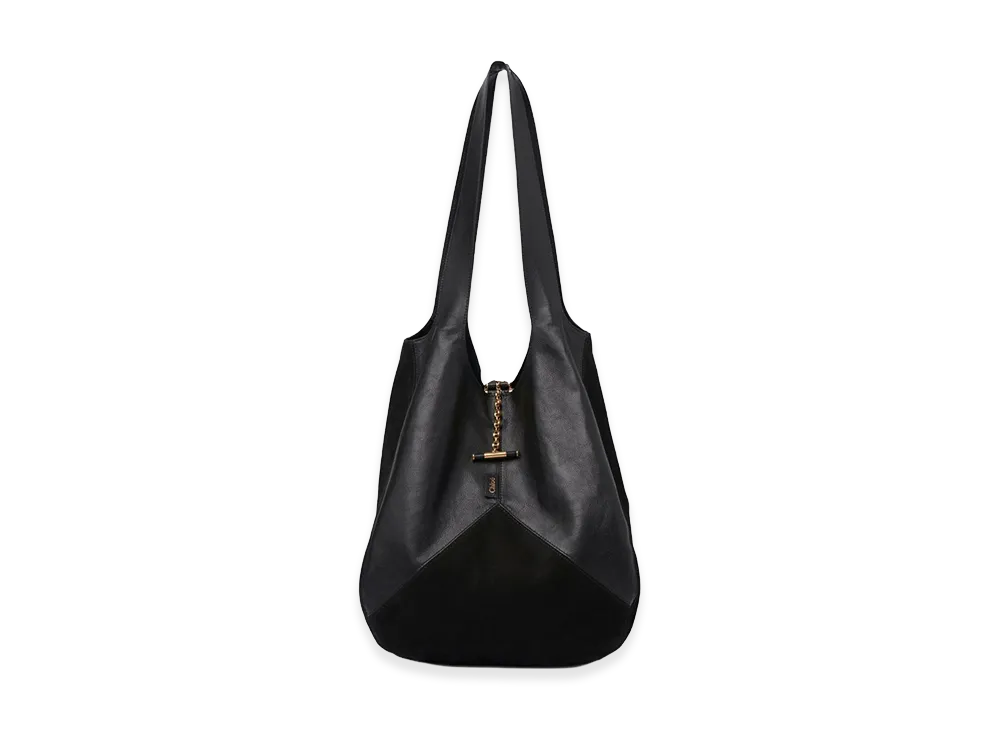 Chloe Women's Suede And Leather Balloon Shopping Bag "Black"