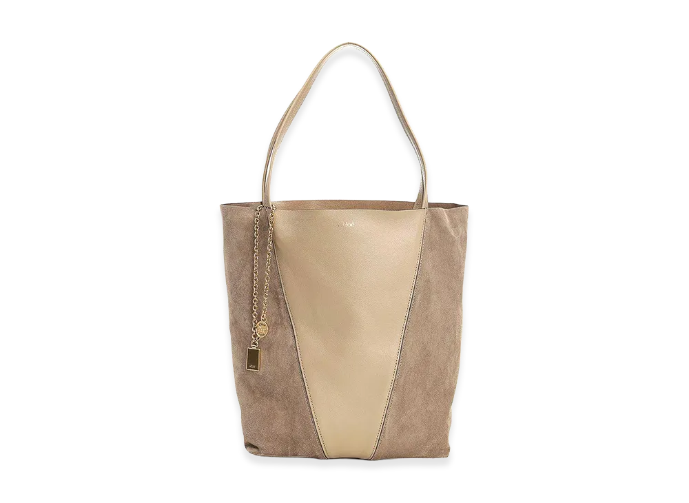Chloe Women's Dove Leather And Suede Chloa Spin Shopping Bag "Beige"