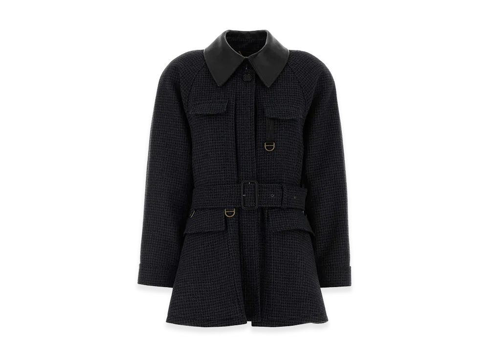Chloe Women's Virgin Wool Trench Coat With Leather Collar "Black"