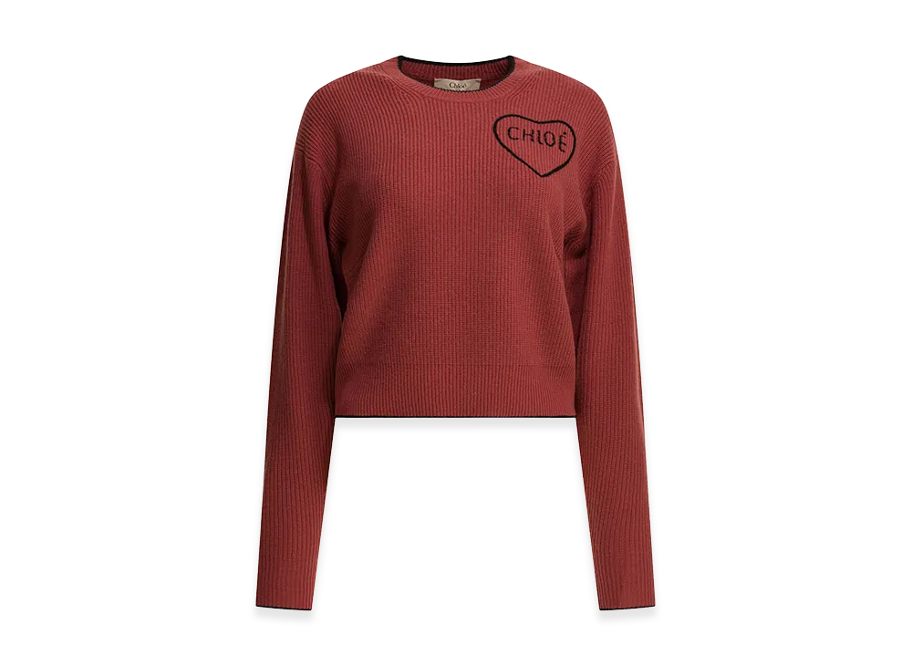 Chloe Women's Cropped Fitted Wool Knit Logo Sweater "Coppery Pink"