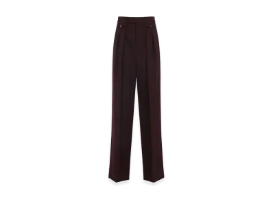 Chloe Women's High-Waisted Ruffled Wool Gabardine Trousers "Bordeaux"