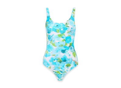 Chloe Women's One-Piece Swimsuit With Aquatic Flower Print "Blue"
