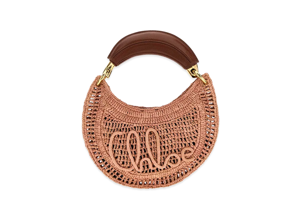 Chloe Women's Raffia Mini Summer Banana Handbag "Antiqued Pink"