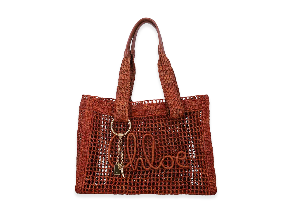 Chloe Women's East-West Summer Banana Tote Bag In Raffia "Camel"