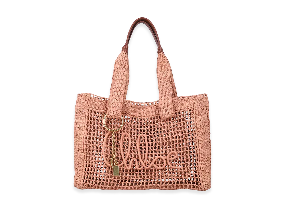 Chloe Women's Raffia East-West Summer Banana Shopping Bag "Antiqued Pink"