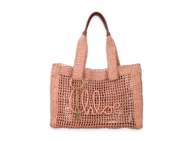 Chloe Women's Raffia East-West Summer Banana Shopping Bag "Antiqued Pink"