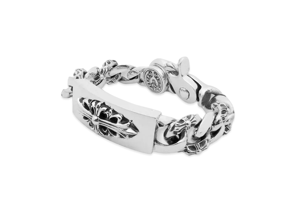 Chrome Hearts ID Bracelet W / Floral Cross W / Fan Sea Link W / Clip ID-Floral Cross W / Fancy Link / Clip "Silver"