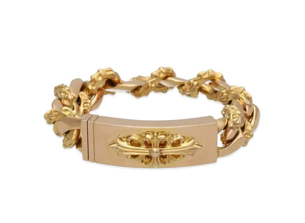 Chrome Hearts 22K Floral Cross ID Fancy Link Bracelet "Yellow Gold"