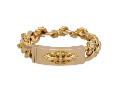 Chrome Hearts 22K Floral Cross ID Fancy Link Bracelet "Yellow Gold"
