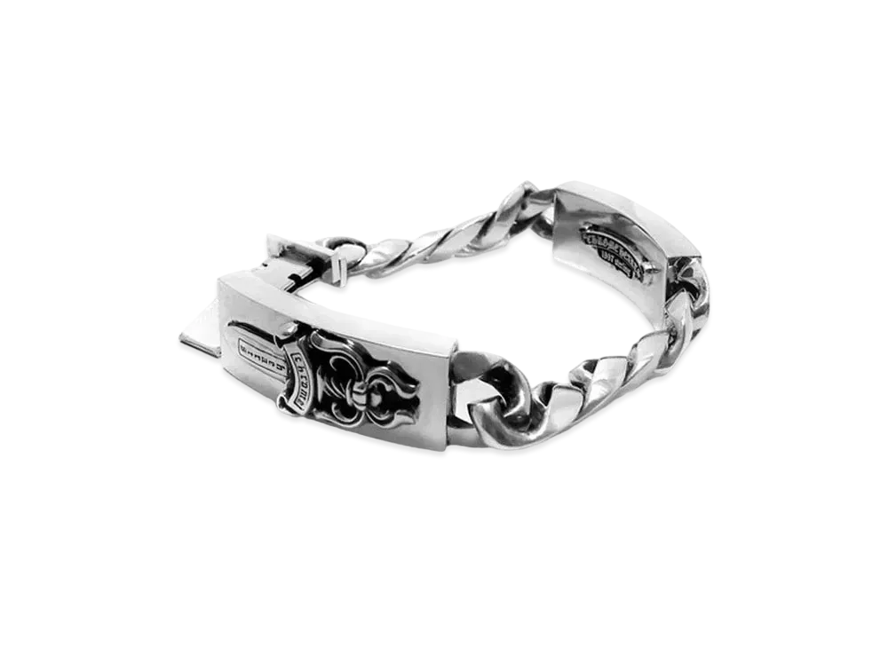 クロムハーツ ダブルIDブレスレット w/ダガー＆フローラル クロス w/クラシック リンク "シルバー"