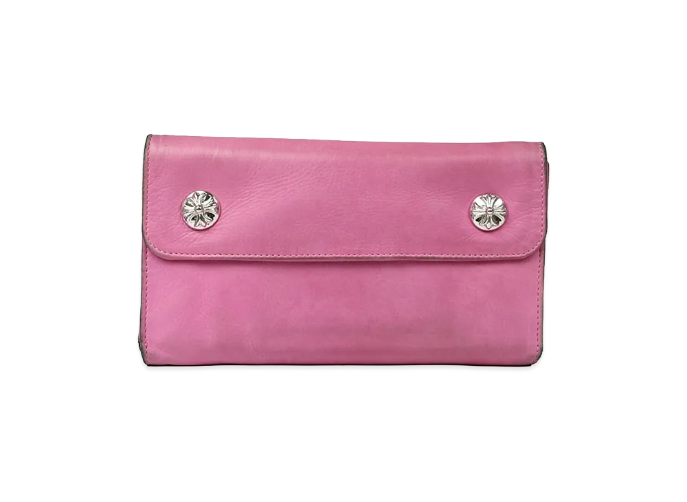 Chrome Hearts Wave Cross Ball Button Leather Wallet "Pink"