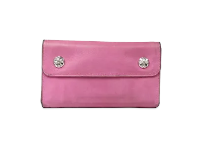 Chrome Hearts Wave Cross Ball Button Leather Wallet "Pink"
