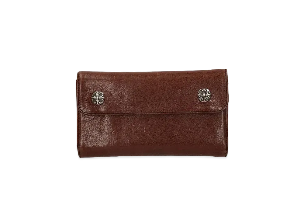Chrome Hearts Wave Cross Ball Button Novelty Leather Wallet "Brown"
