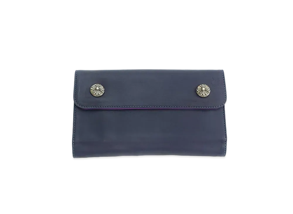 Chrome Hearts Wave Cross Ball Button Novelty Leather Wallet "Navy/Purple"