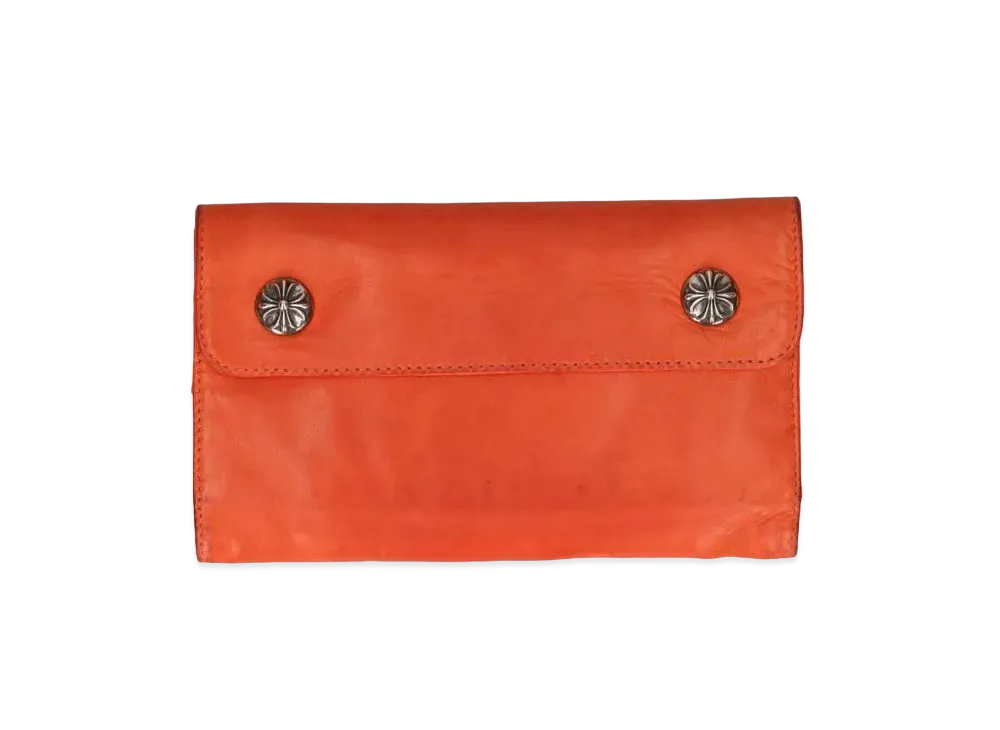 Chrome Hearts Wave Cross Ball Button Novelty Leather Wallet "Orange"