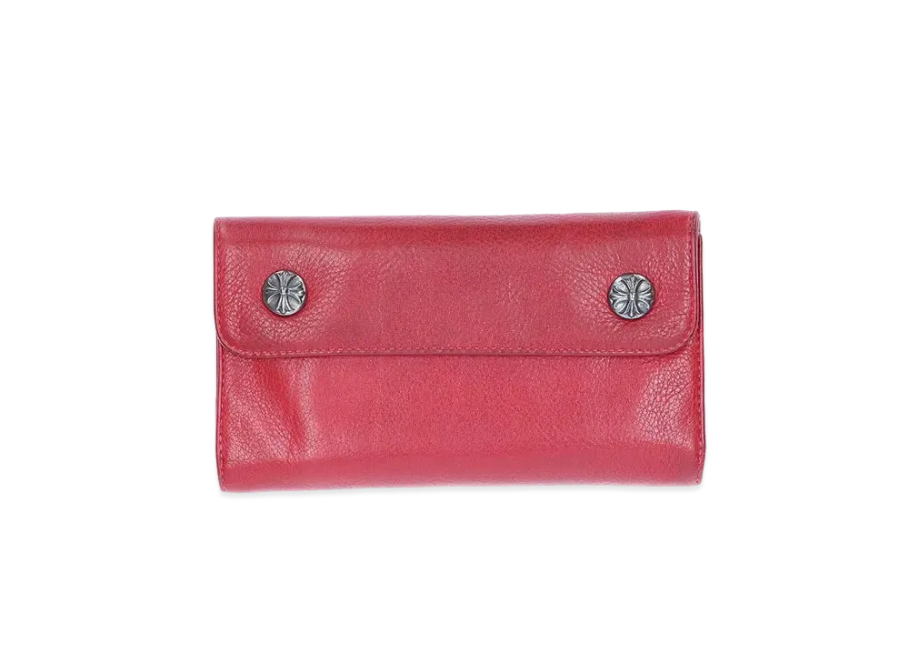 Chrome Hearts Wave Cross Ball Button Novelty Leather Wallet "Red"