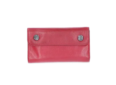Chrome Hearts Wave Cross Ball Button Novelty Leather Wallet "Red"