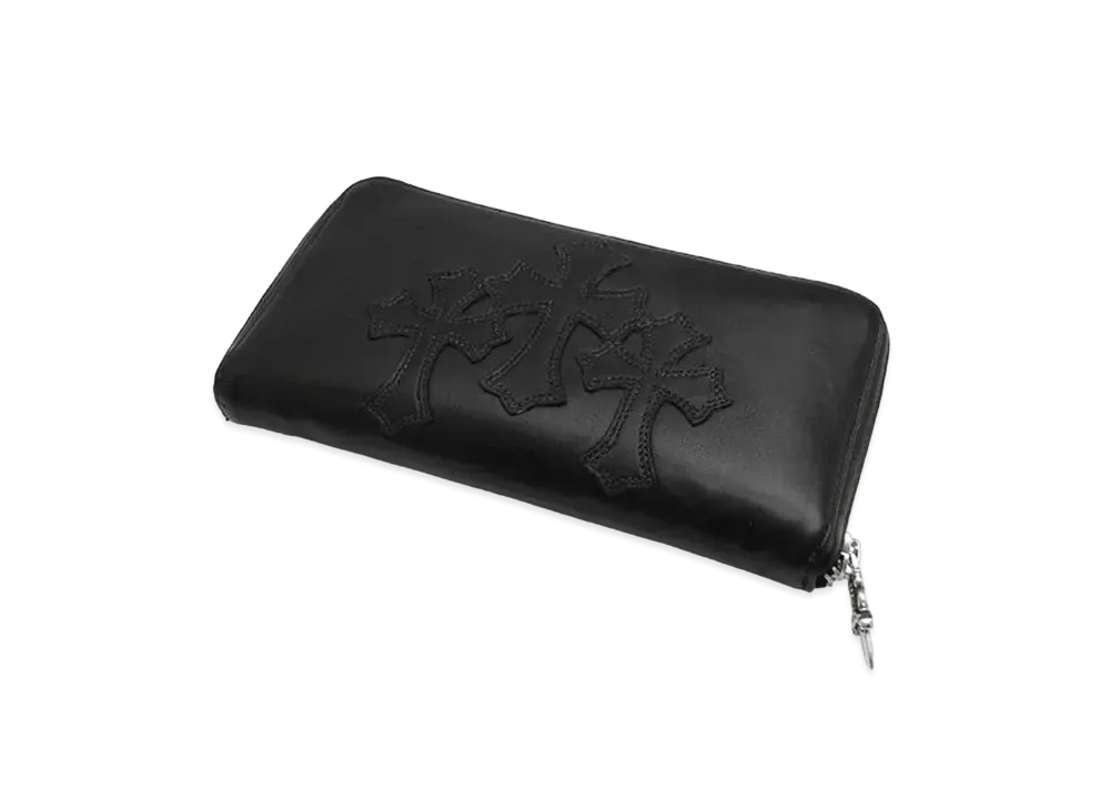 Chrome Hearts REC F Light Leather Zip Wallet / 3 Cemetary Cross "Black"