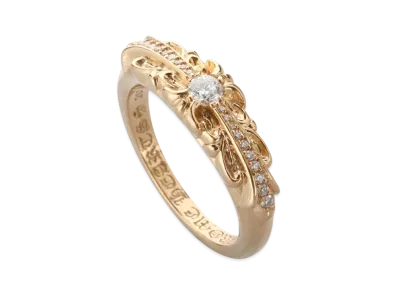 Chrome Hearts 22K Baby Classic Ring W / Floral Cross W / Diamond Pave (CH Specification) 22K "Gold"