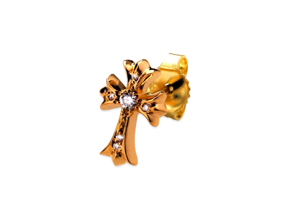 Chrome Hearts 22K # 2 CH Cross Fat Stud Earrings W / Diamond Pave (CH Specification) 22K "Gold"