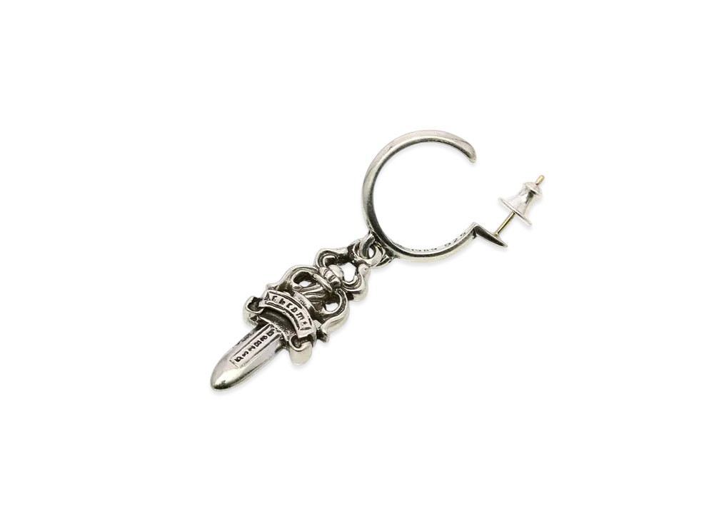 Chrome Hearts # 5 Dagger Charm On Hoop Earrings "Silver"