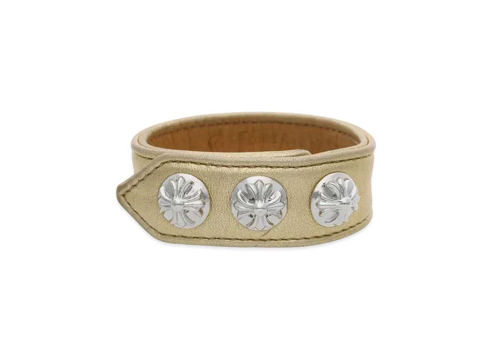 Chrome Hearts Cross Ball 3 Button 2 Snap Novelty Leather Bracelet "Gold/Silver"